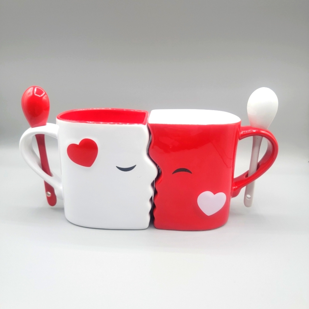 Anniversary or Wedding Interlock Kissing Coffee Mug Set